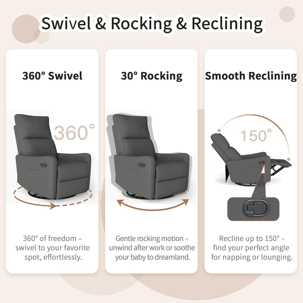 Dark Gray Swivel Rocker Recliner Chair P359036