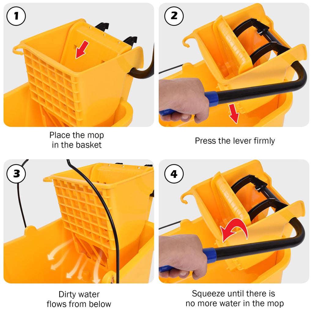 Yellow 35 Quart Commercial Mop Bucket with Wringer G130
