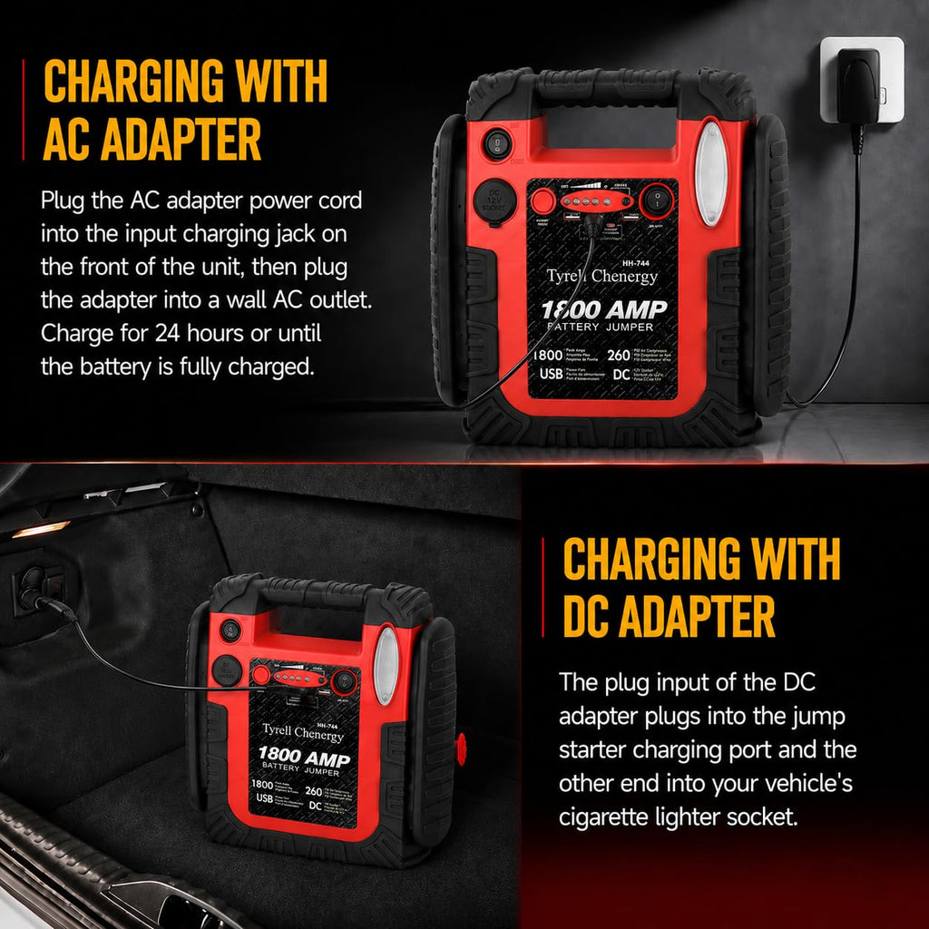 1800A 20000mAh 12V Jump Starter & Portable Air Compressor T5489