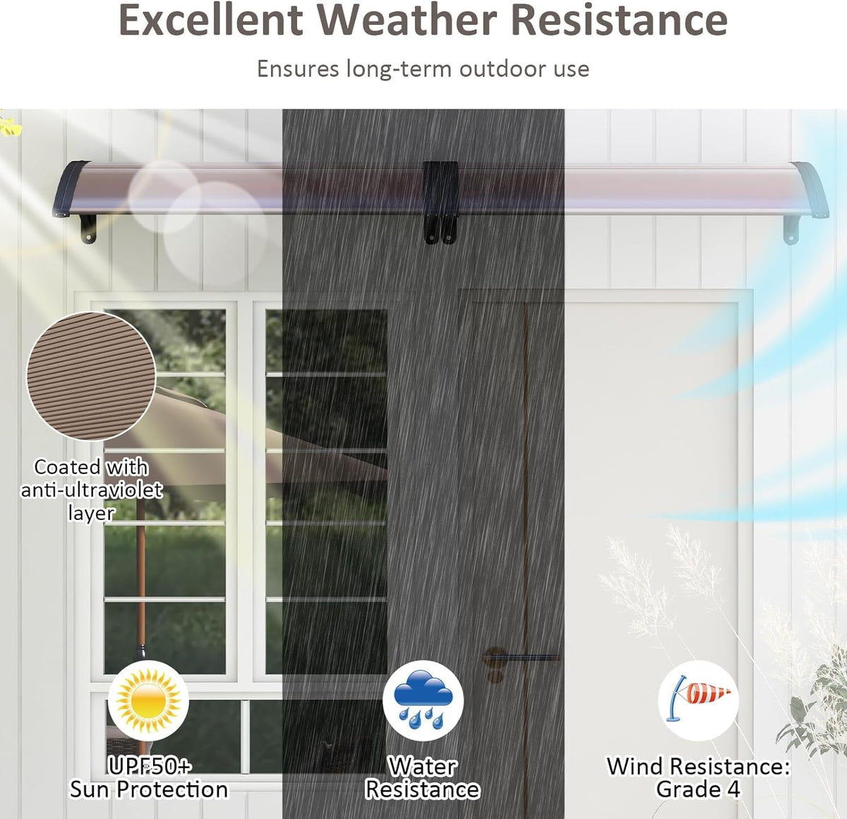 46”x38” UPF 50+ Polycarbonate Window Door Awning W200225