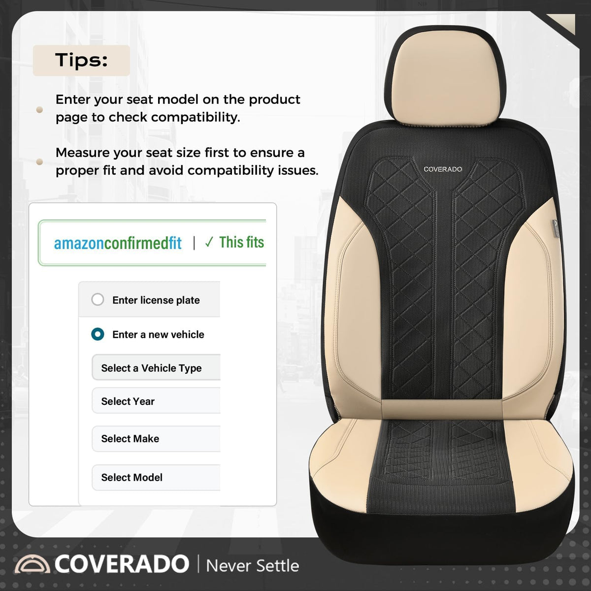 Beige 5-Piece PU Leather Mesh Car Seat Covers V2991
