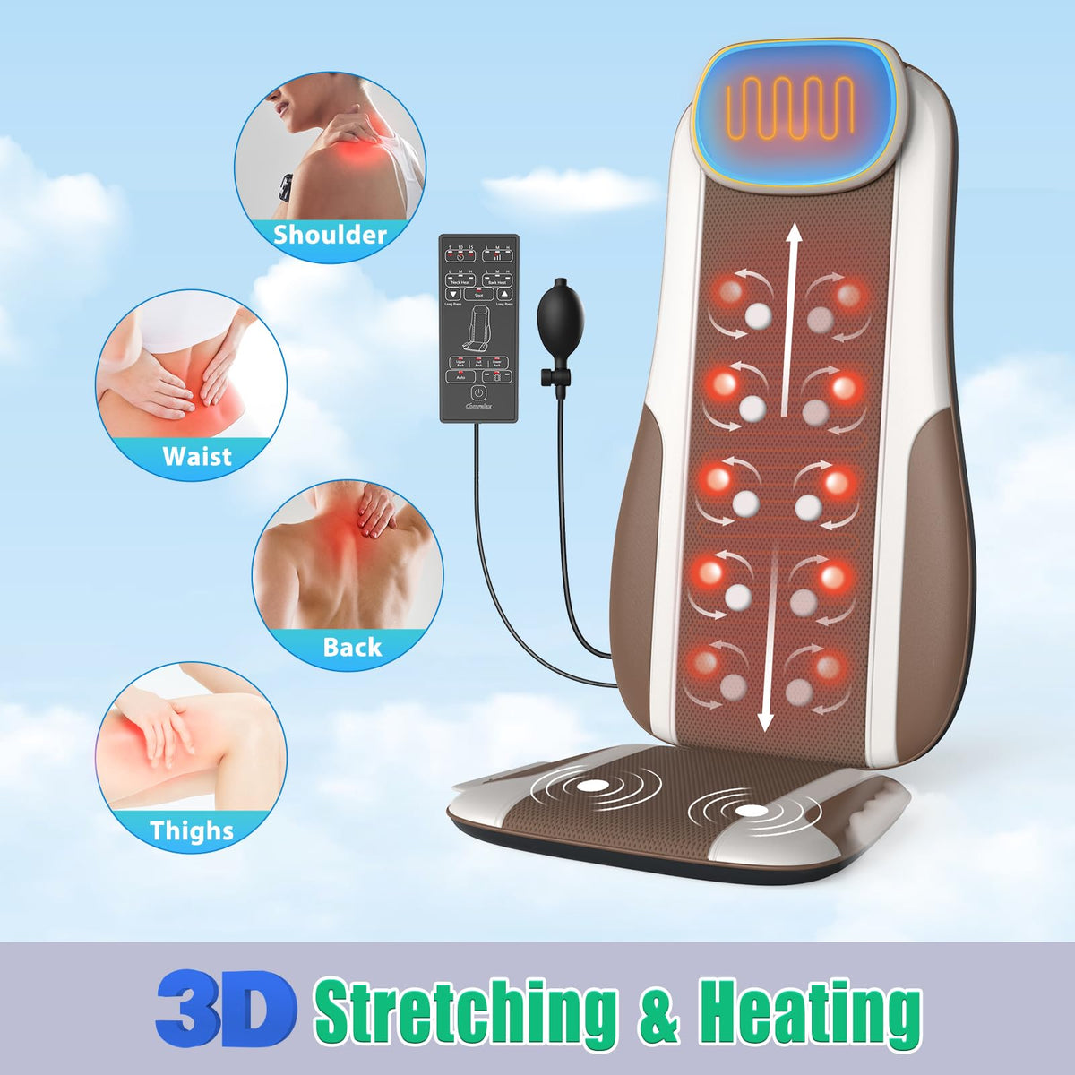 Shiatsu Back Massager with Heat, 2 Vibration Motors, PU Leather L68533