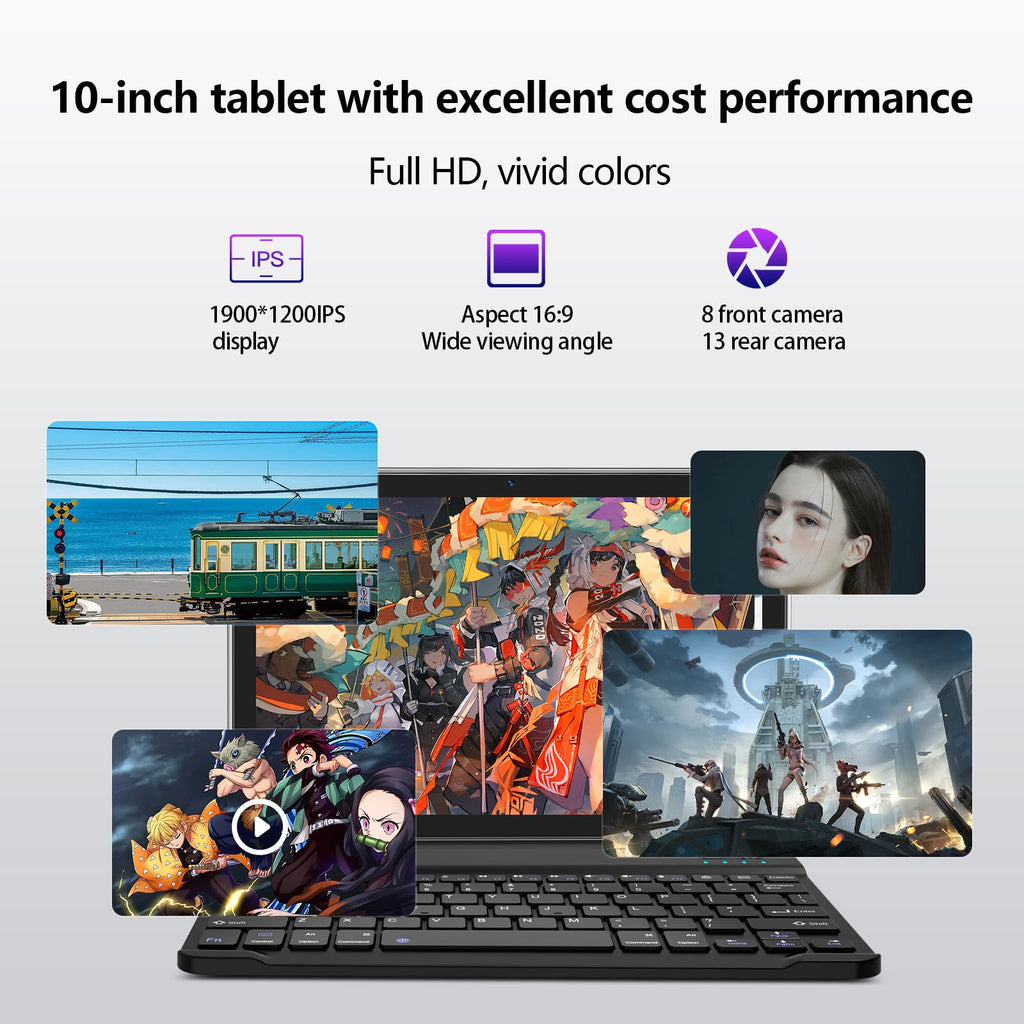 10 inch Android Tablet with Keyboard, 128GB ROM 16GB RAM, Black L19925