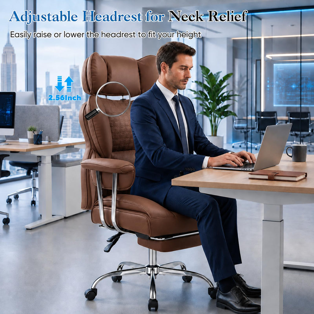 Big and Tall Brown Ergonomic Reclining Office Chair with Footrest U592896