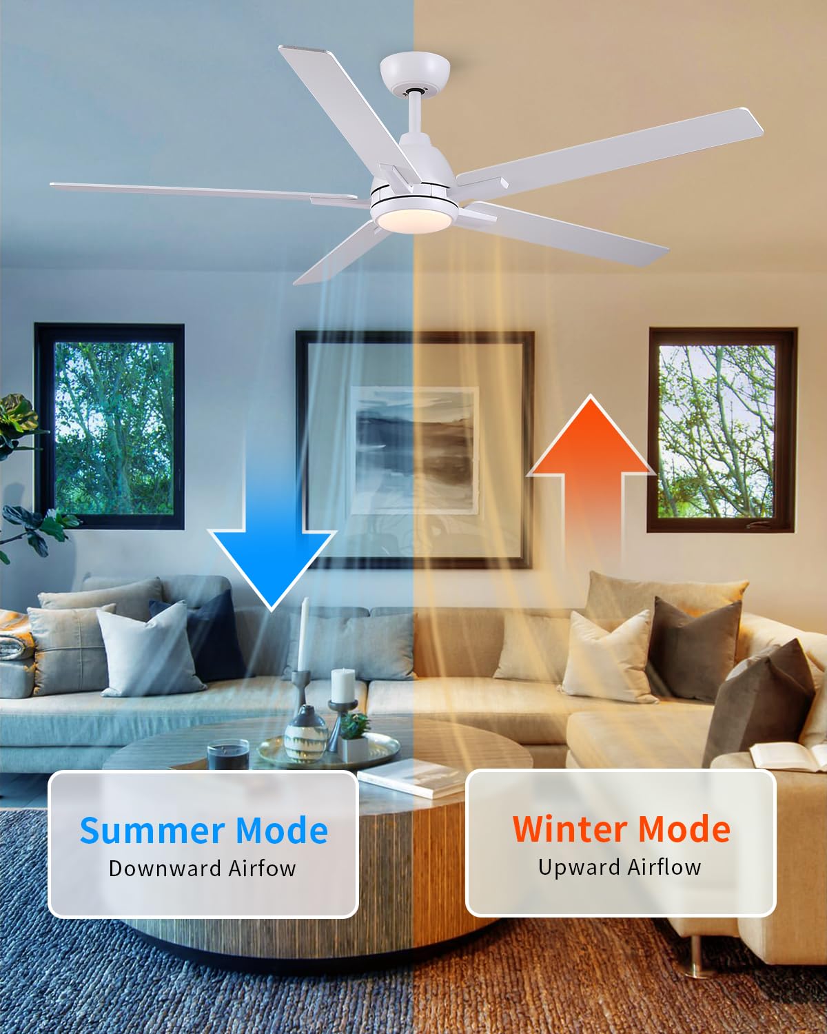 60 Inch White Ceiling Fan with Light & Remote A8933