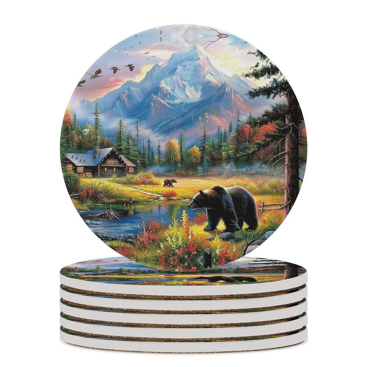 Absorbent Ceramic Stone Coasters Set of 4 Cork Base Q4280