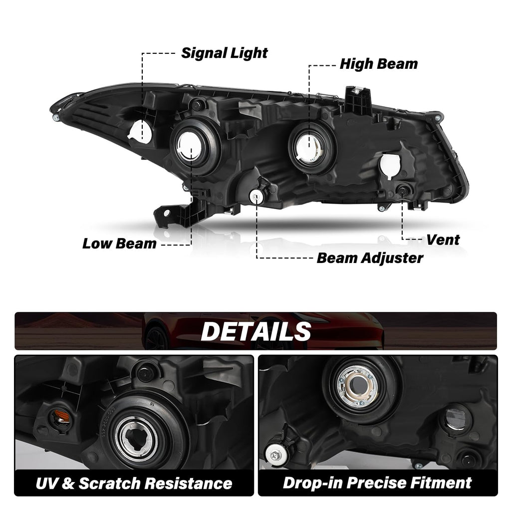 Headlight Assembly Replacement Chrome Housing with Amber Reflector D860