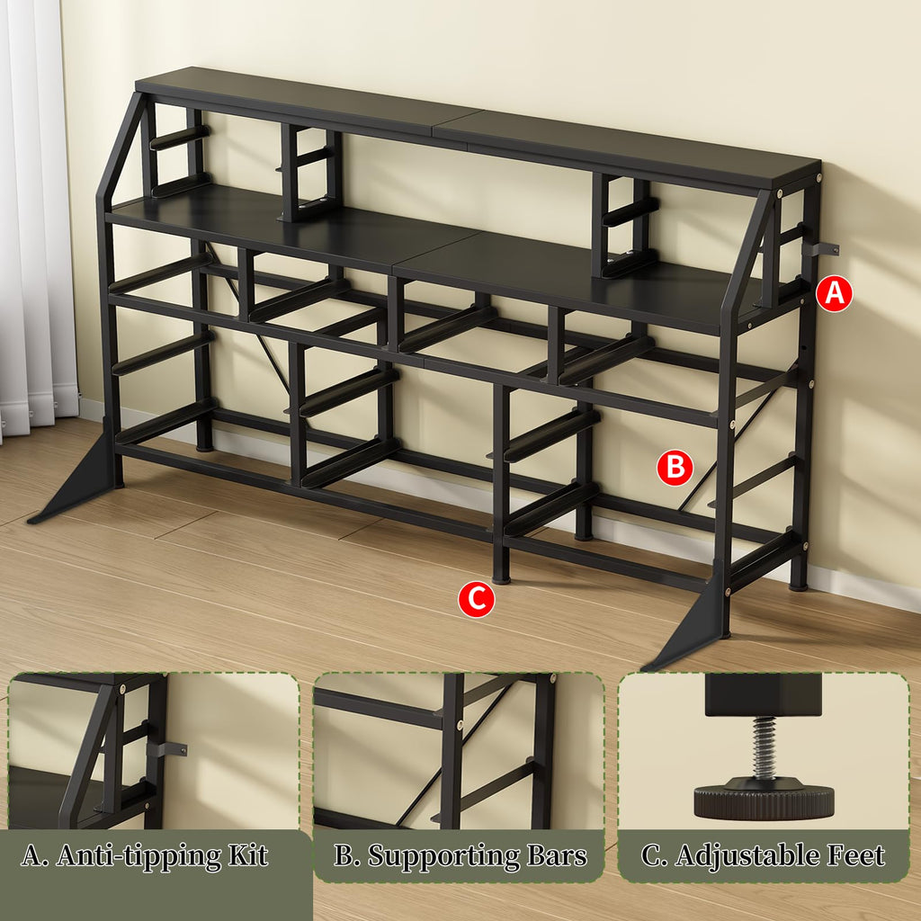 55" Black 14 Drawer Fabric Dresser with Open Shelf P1671
