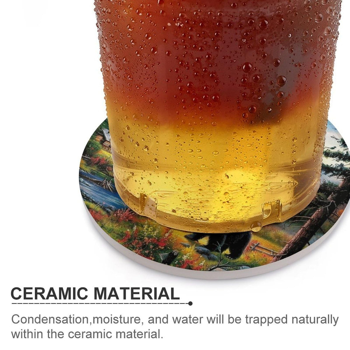 Absorbent Ceramic Stone Coasters Set of 4 Cork Base Q4280