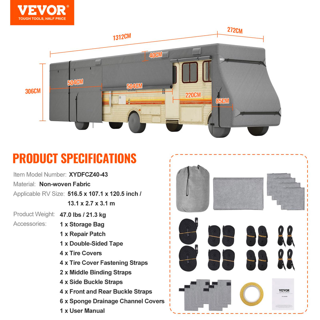 40-43 ft Non-Woven Fabric Waterproof RV Cover with Storage Bag F844