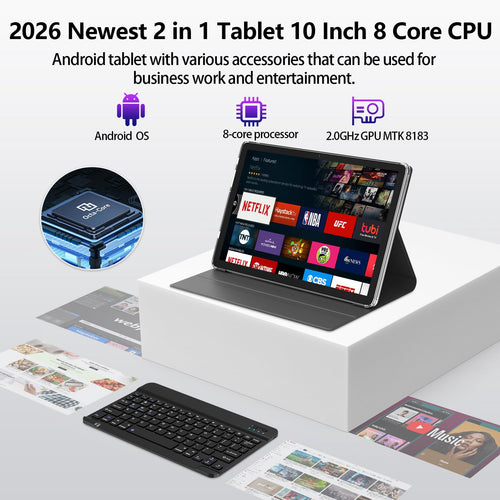10 inch Android Tablet with Keyboard, 128GB ROM 16GB RAM, Black L19925