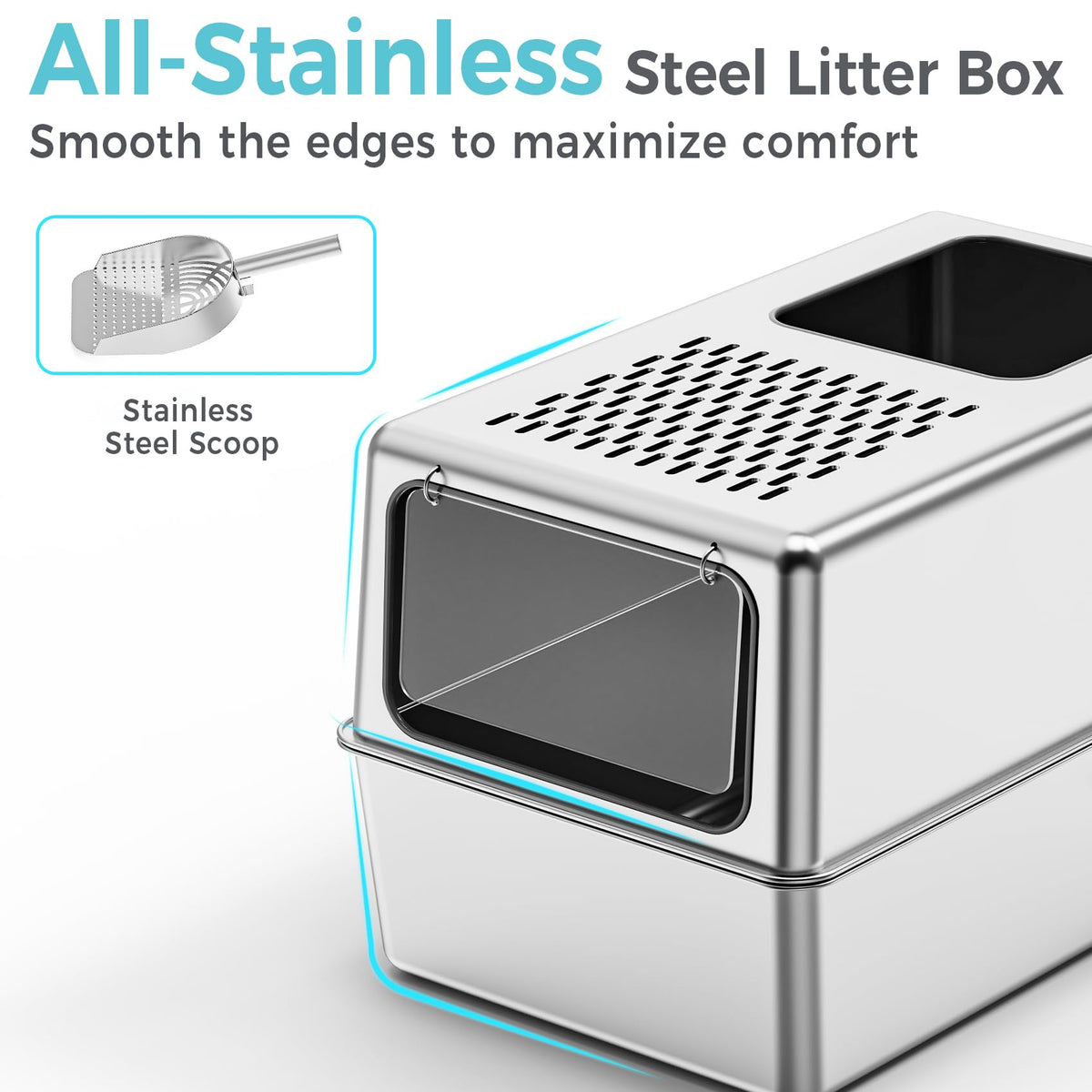 Enclosed Stainless Steel Cat Litter Box with Lid G355