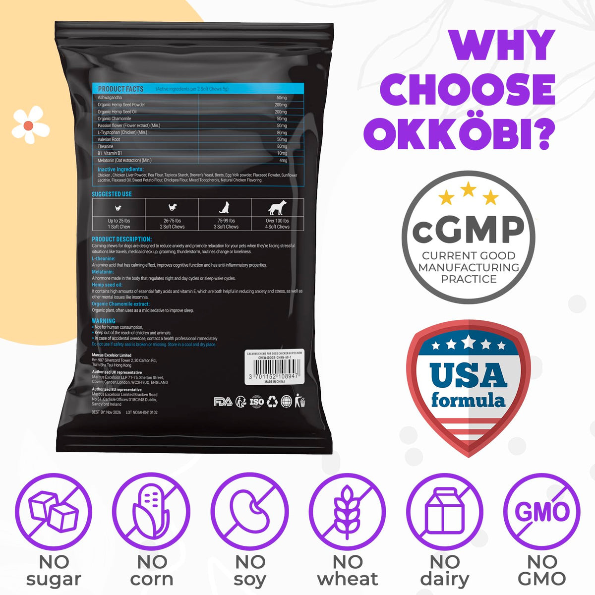 Chicken Flavor 60 Count Calming Chews for Dogs I483