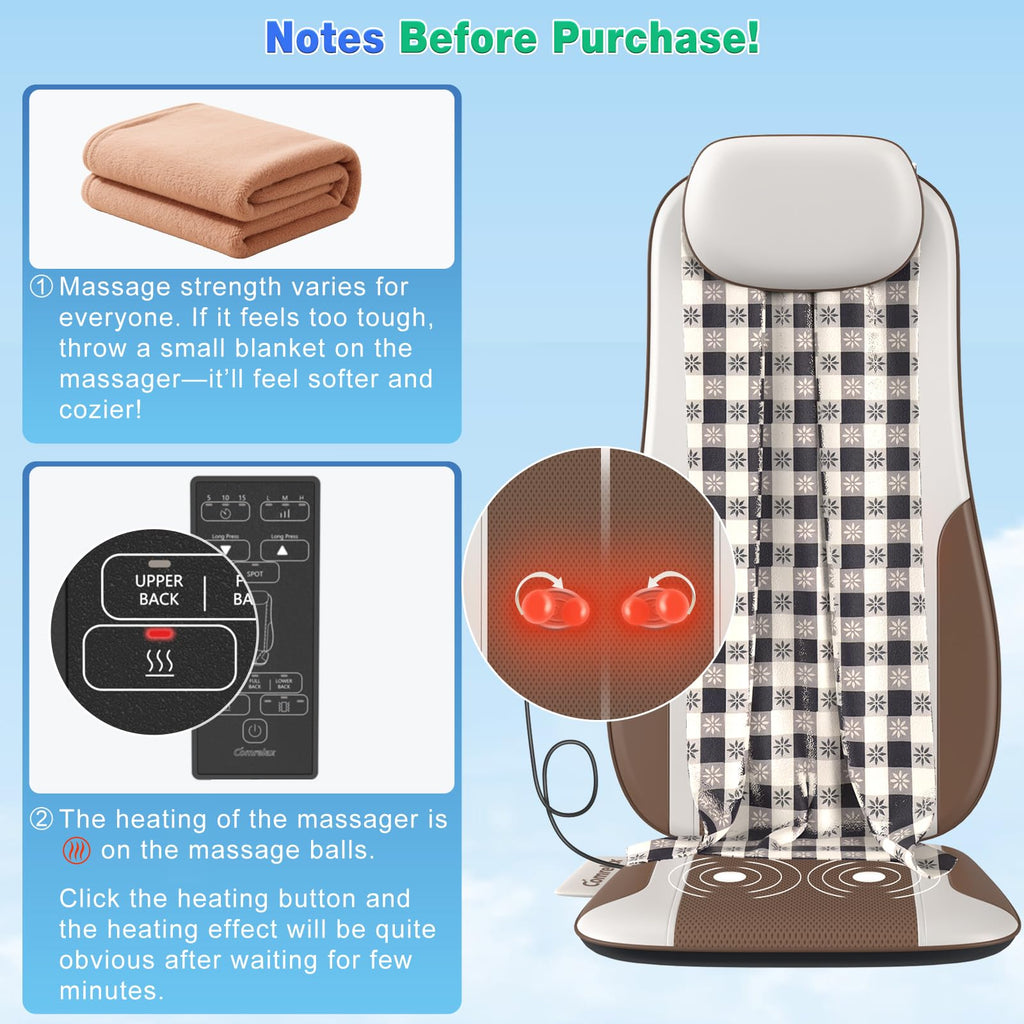 Shiatsu Back Massager with Heat, 2 Vibration Motors, PU Leather L68533