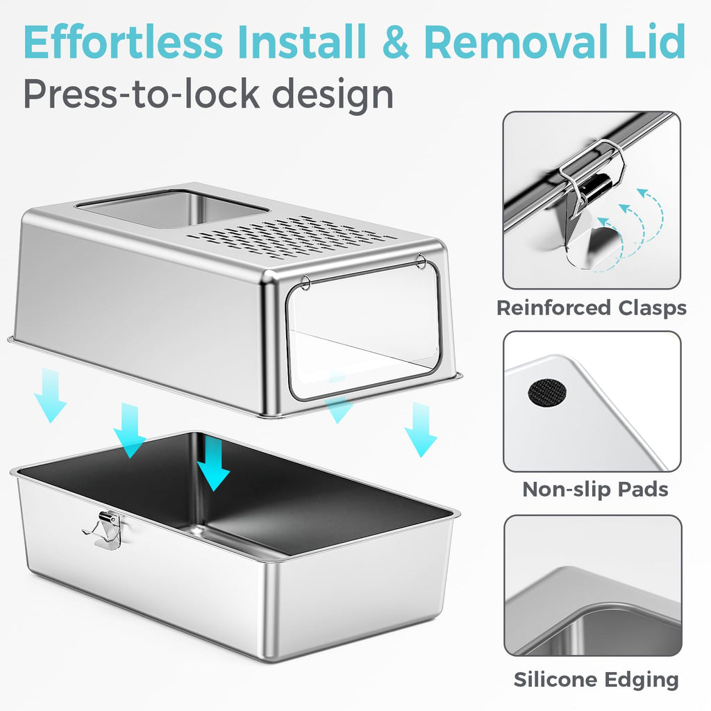 Enclosed Stainless Steel Cat Litter Box with Lid G355