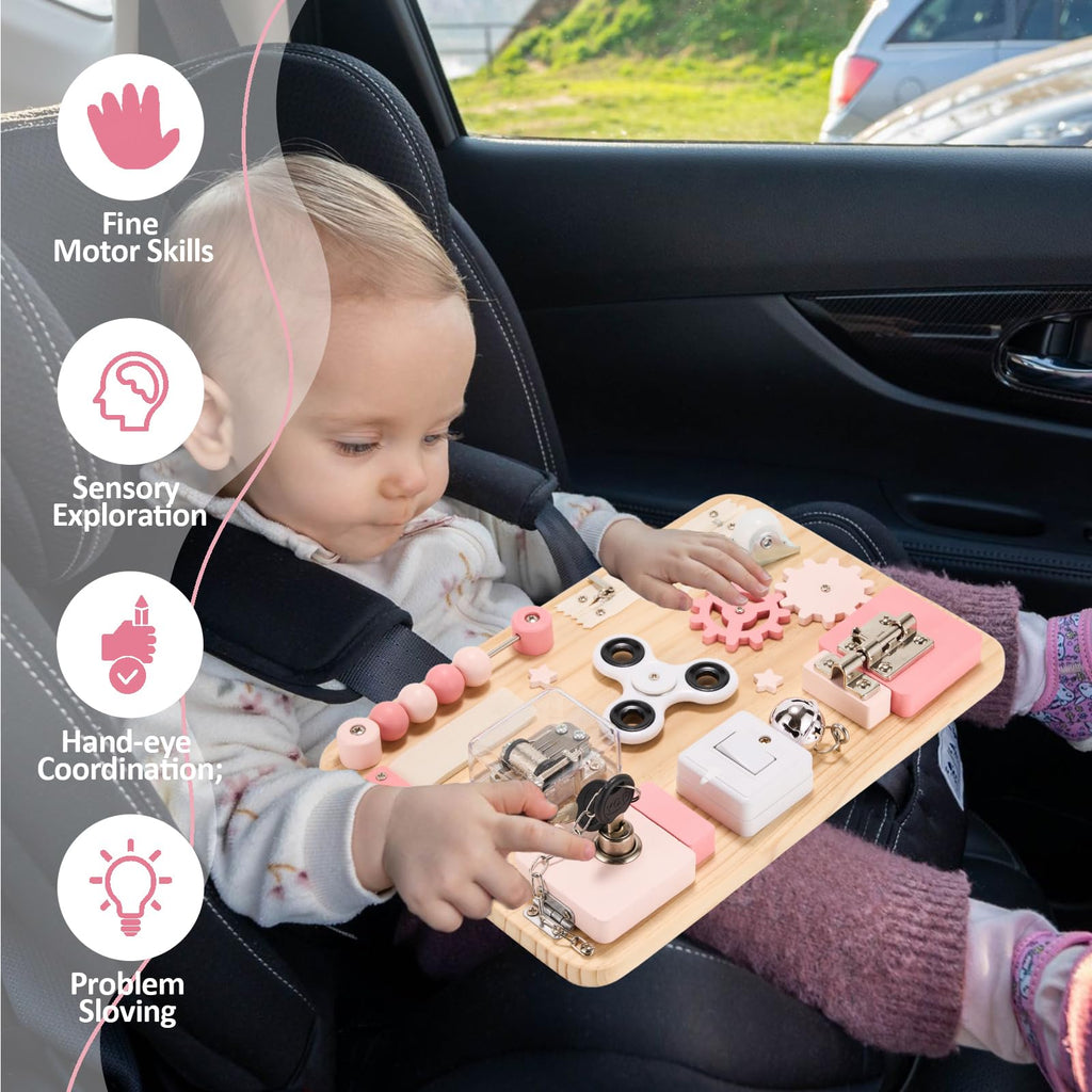 Pink Montessori Wooden Busy Board W485