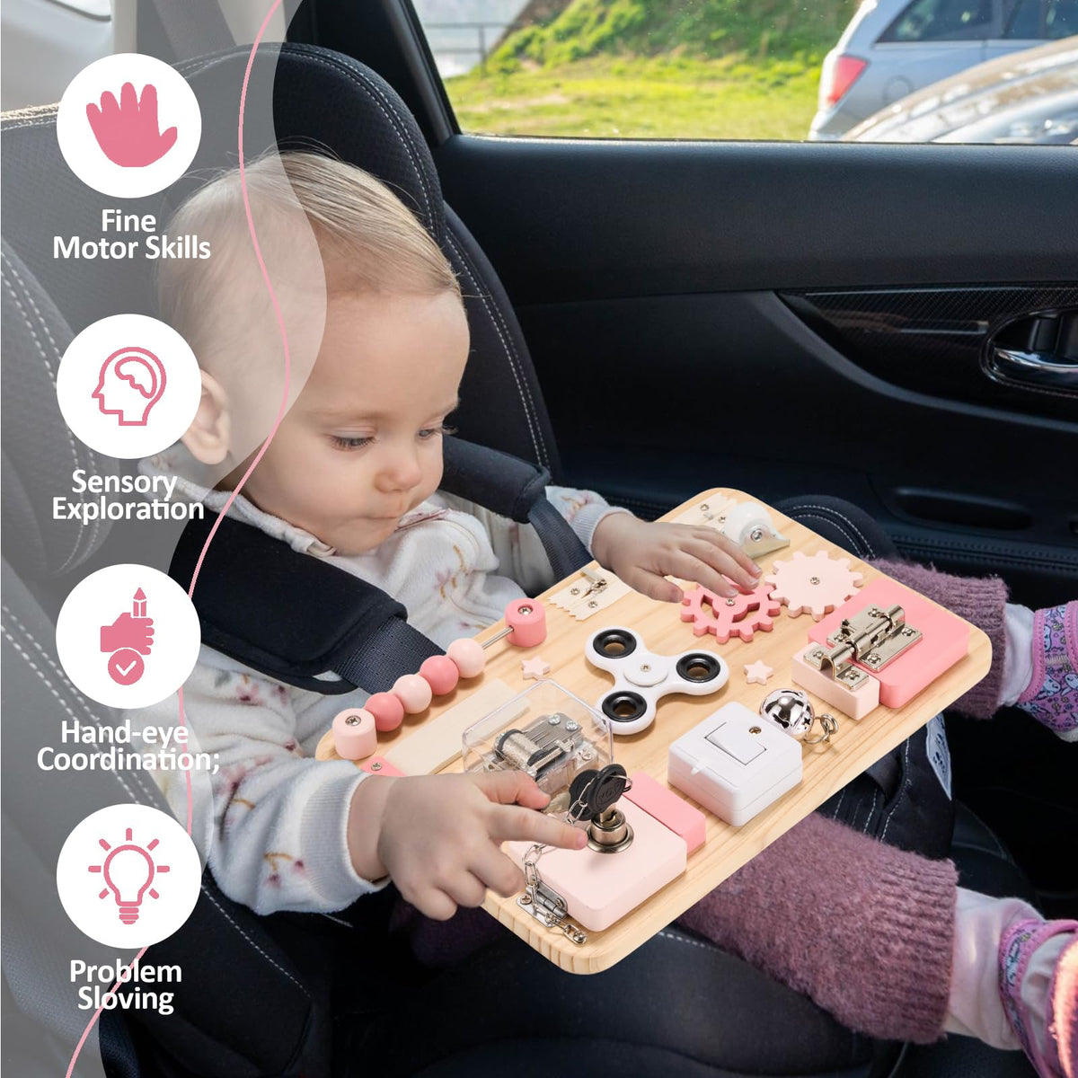 Pink Montessori Wooden Busy Board W485