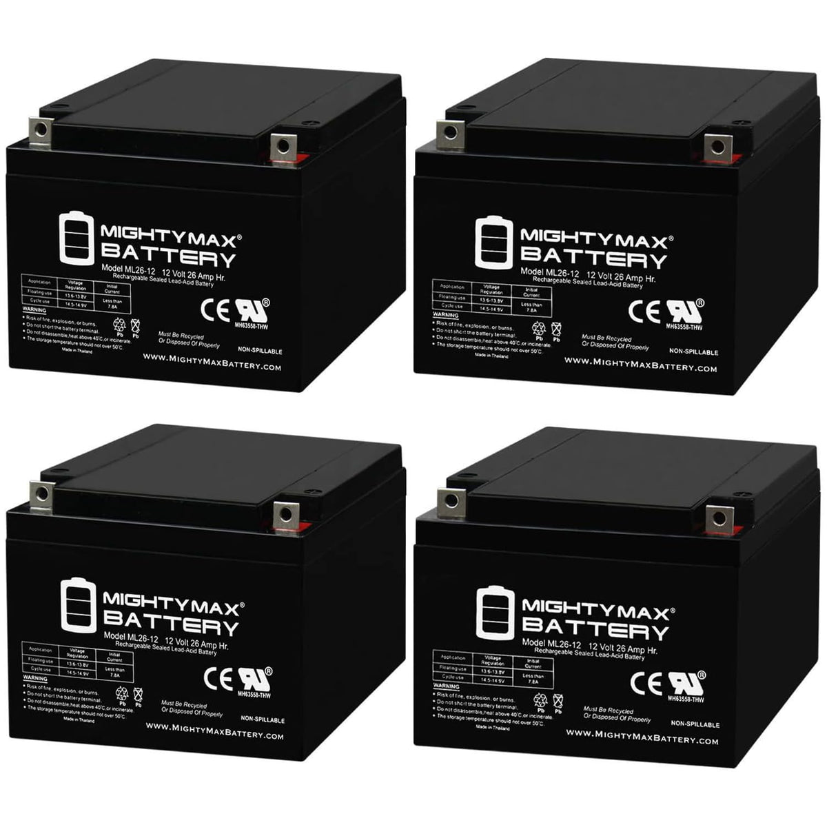 12V 26AH Sealed Lead Acid Battery 4 Pack C6304