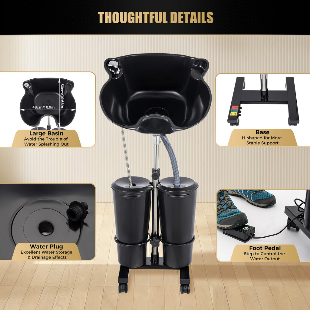 Portable Shampoo Bowl with Adjustable Height and Downspout U523047