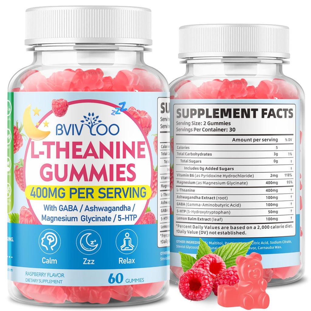 L-Theanine Gummies with Ashwagandha, GABA, 5-HTP, Magnesium Glycinate, Raspberry, 60 Count R93178