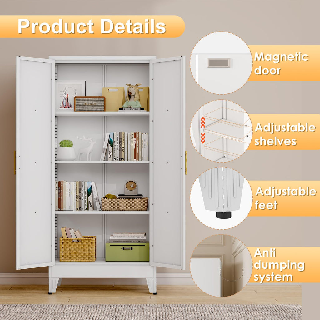 61" Metal Kitchen Pantry Storage Cabinet with 2 Doors and 3 Adjustable Shelves U199