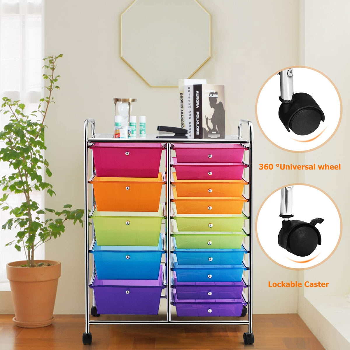 15 Drawer Rolling Storage Cart with Wheels U6059