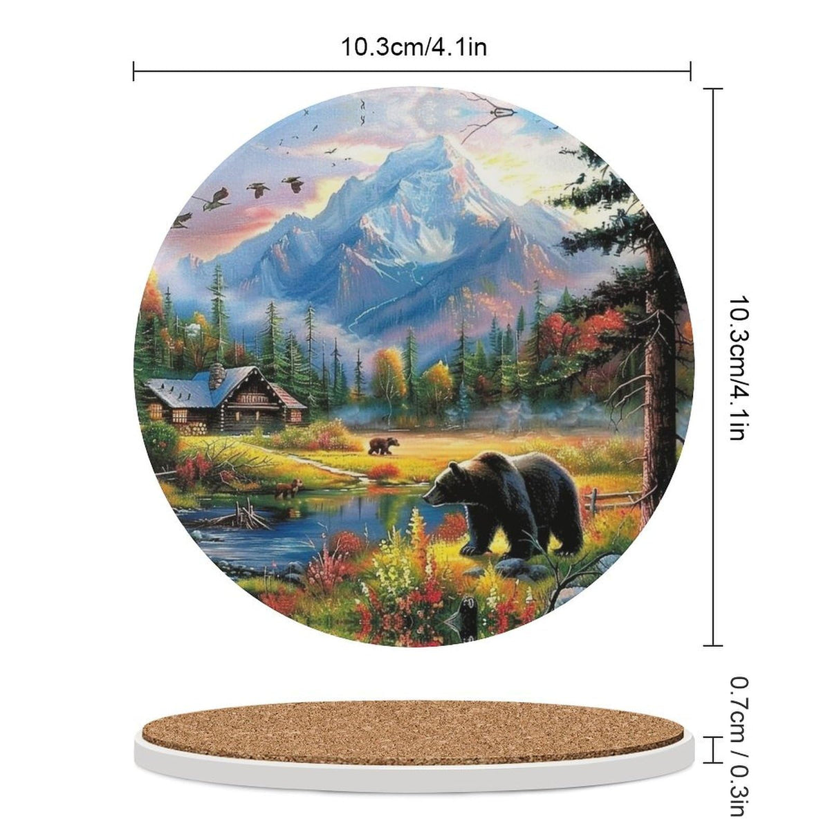 Absorbent Ceramic Stone Coasters Set of 4 Cork Base Q4280