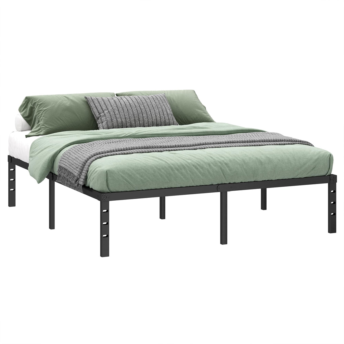 Black Metal Platform Bed Frame Full Size, 18 Inch Height with Underbed Storage P420391