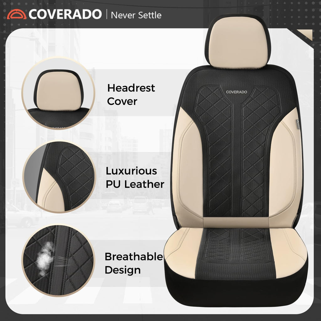 Beige 5-Piece PU Leather Mesh Car Seat Covers V2991