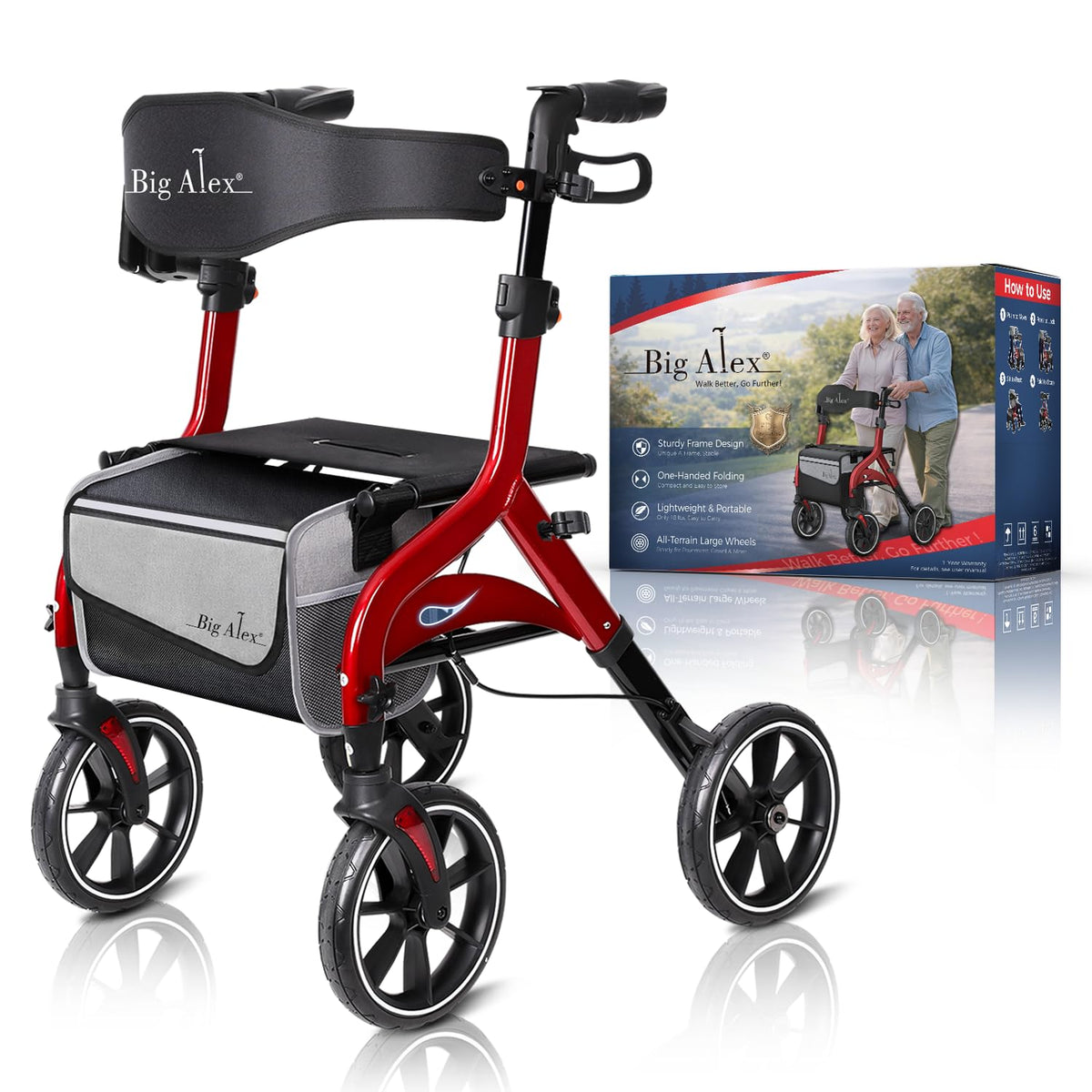 Foldable Red Rollator Walker with Seat O872