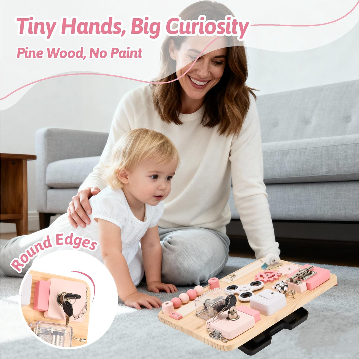 Pink Montessori Wooden Busy Board W485