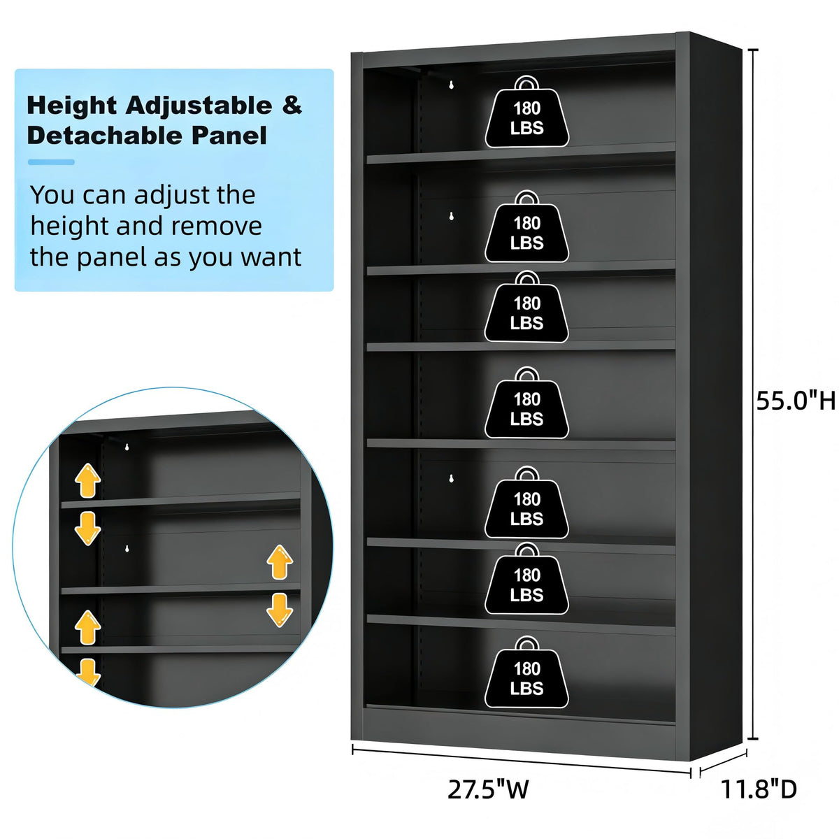 Black 7 Tier Metal Media Storage Cabinet Q427