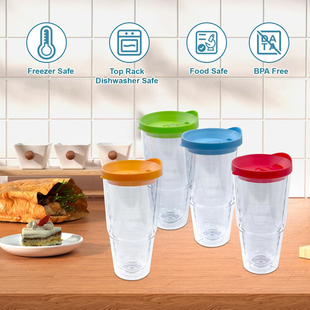 20 oz 4 Pack Double Wall Clear Acrylic Tumbler Cups with Lids R4163