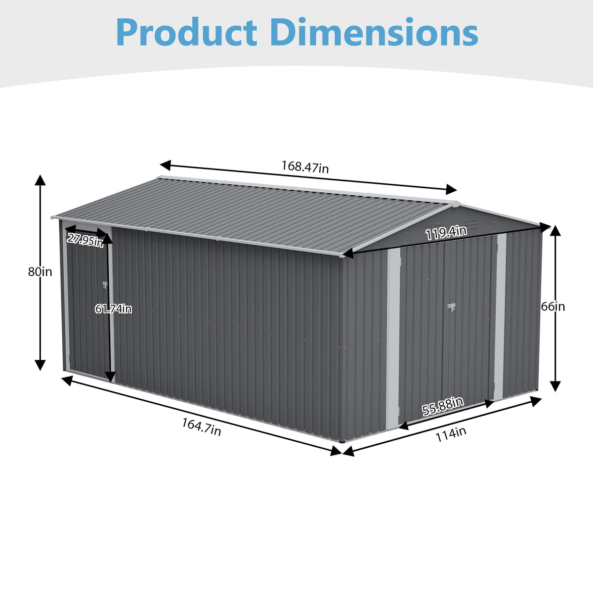 10x14 FT Light Gray Metal Storage Shed I90104