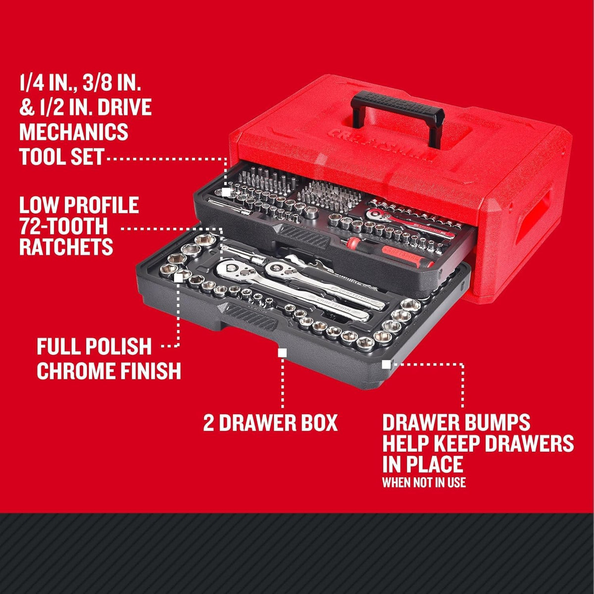 256-Piece Mechanics Hand Tool and Socket Set with 2-Drawer Tool Box P234