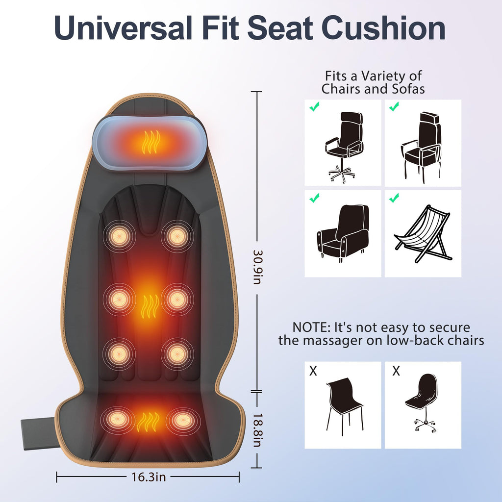 Vibration Back Massager with Heat, 8 Motor Massage Seat Cushion Y98009