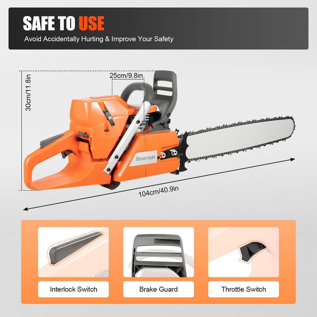 Gas Powered Chainsaw, 72cc 2-Cycle Engine, 24'' Handheld H12677