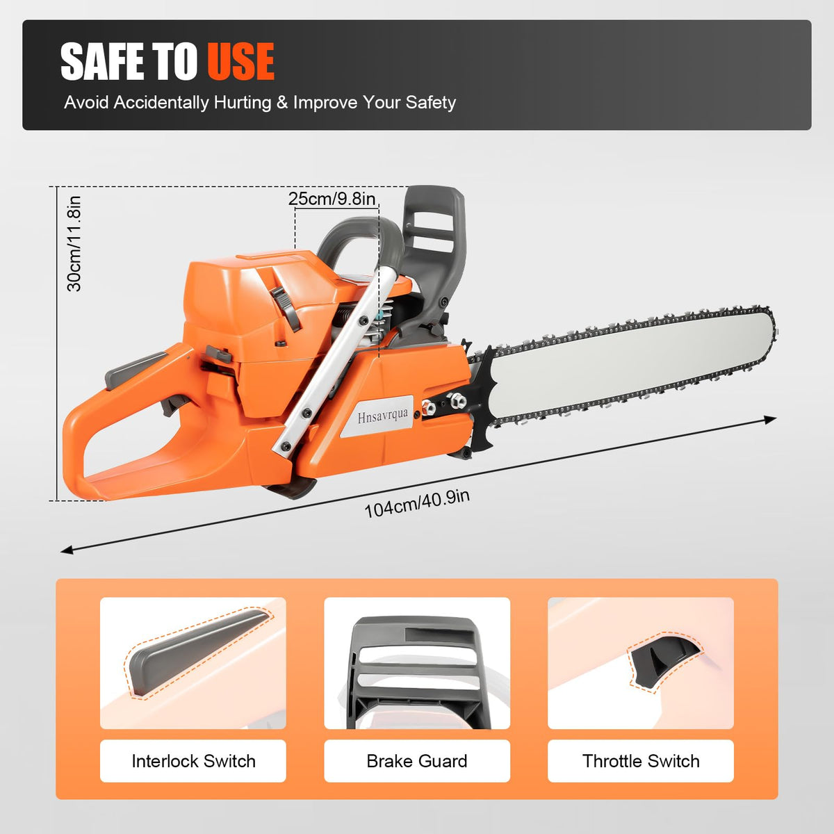 Gas Powered Chainsaw, 72cc 2-Cycle Engine, 24'' Handheld H12677