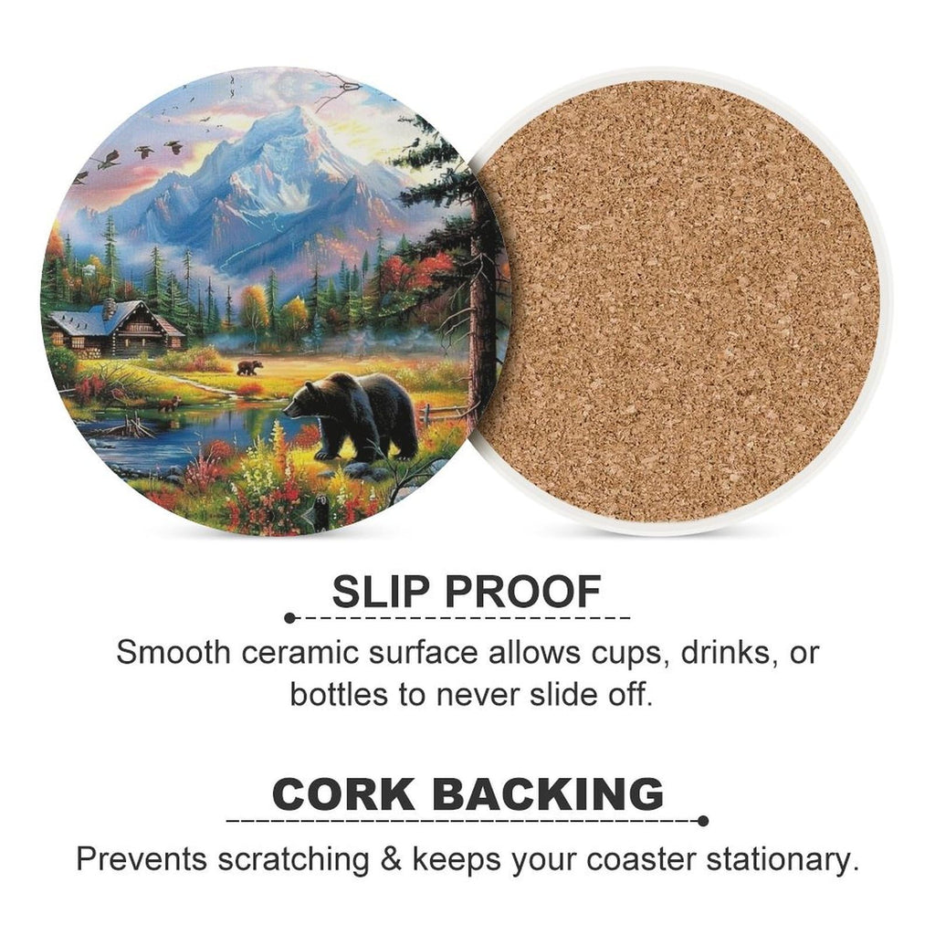 Absorbent Ceramic Stone Coasters Set of 4 Cork Base Q4280