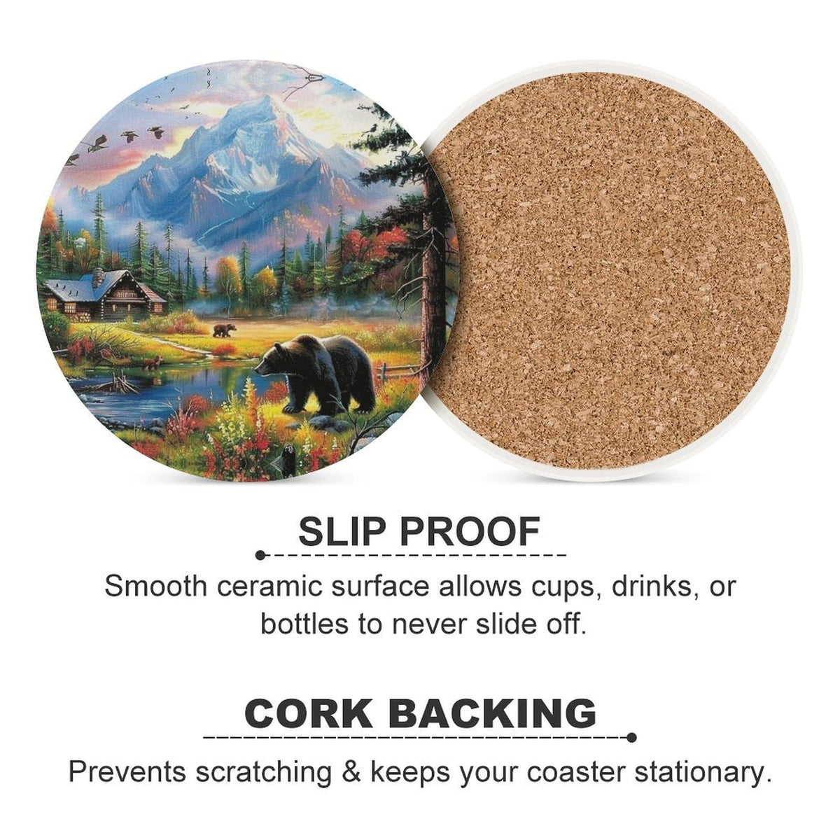Absorbent Ceramic Stone Coasters Set of 4 Cork Base Q4280