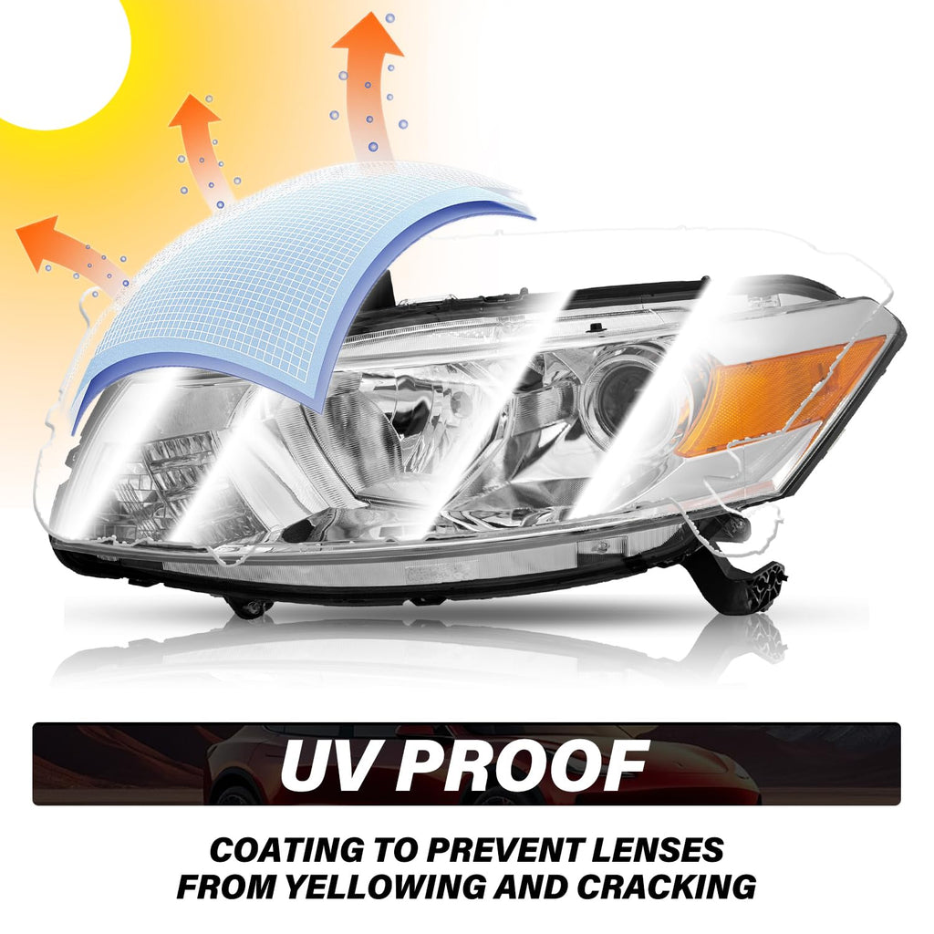 Headlight Assembly Replacement Chrome Housing with Amber Reflector D860