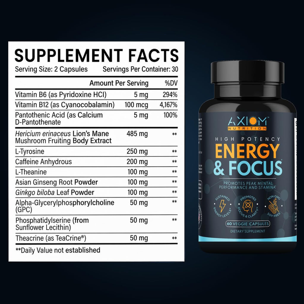 200mg Caffeine Lions Mane Mushroom 60 Capsules M3767