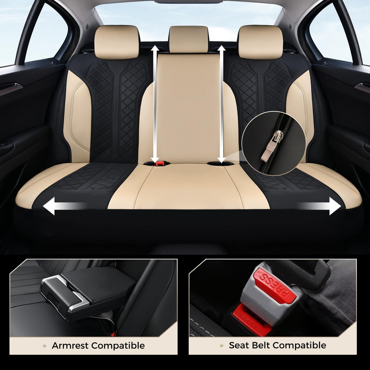 Beige 5-Piece PU Leather Mesh Car Seat Covers V2991