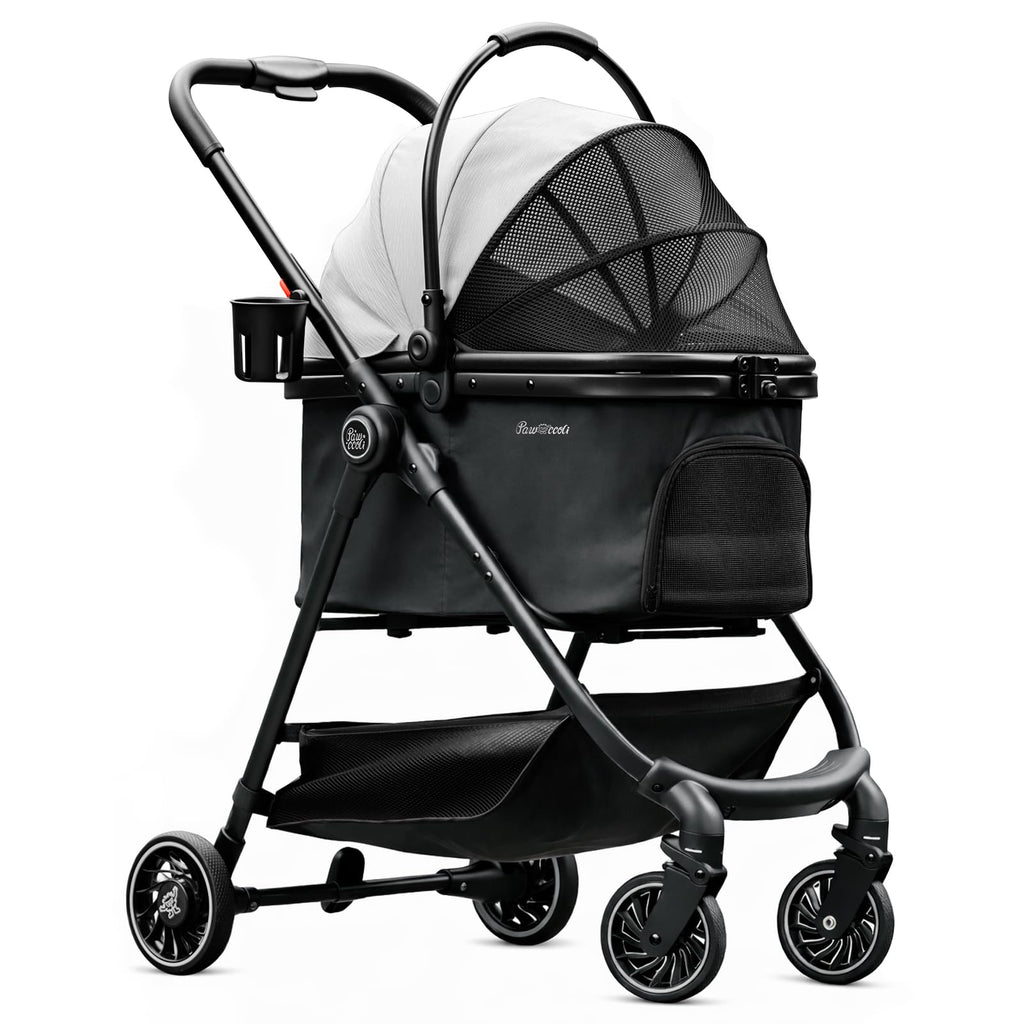Black Foldable Pet Stroller with Detachable Carrier J285459