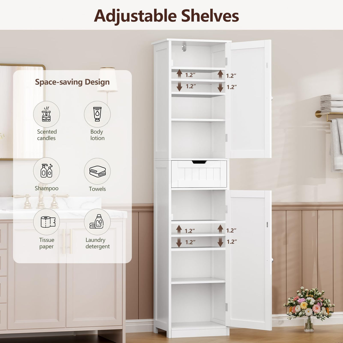 66.9" Tall Bathroom Storage Cabinet with 2 Doors & 1 Drawer W179