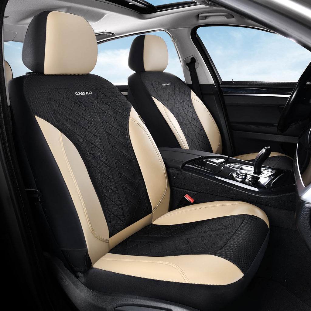 Beige 5-Piece PU Leather Mesh Car Seat Covers V2991