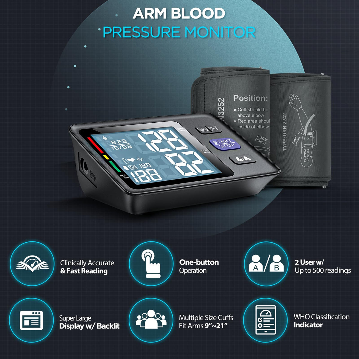 Upper Arm Blood Pressure Machine with 2 Size Cuffs P832978