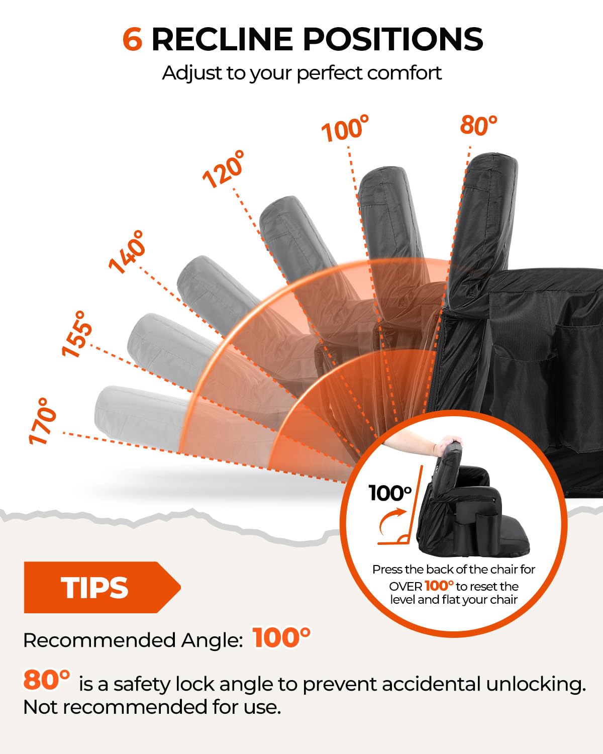 Stadium Seats with Back Support 2.5'' Thick Cushion 6 Adjustable Angle Bleacher Seat with Armrest U138