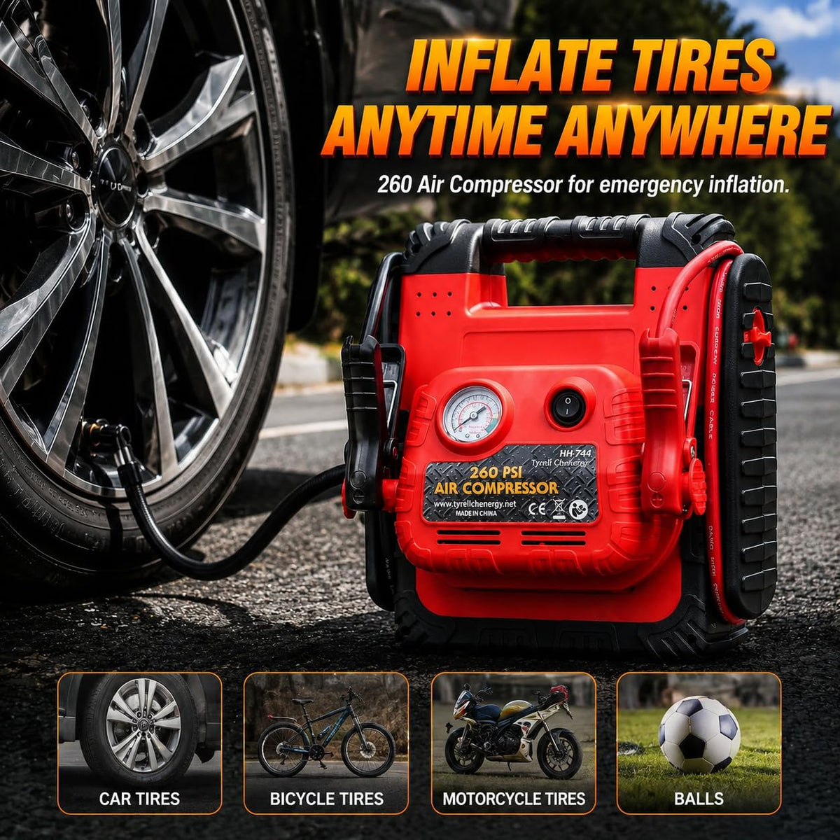 1800A 20000mAh 12V Jump Starter & Portable Air Compressor T5489