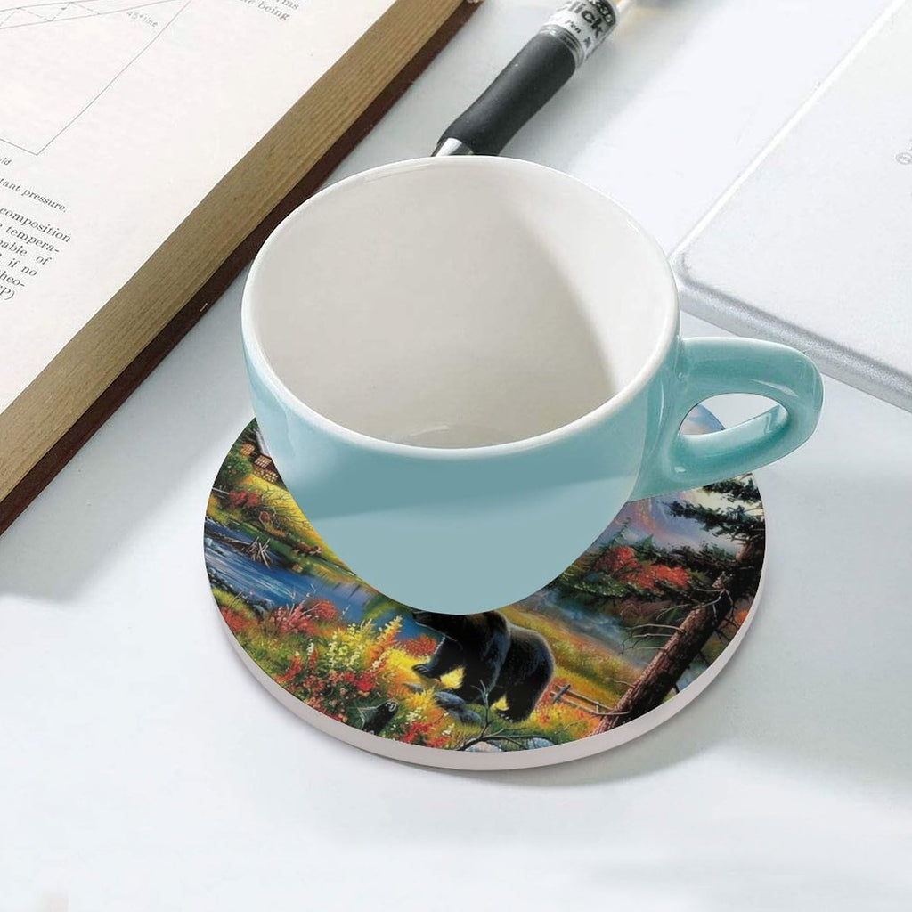 Absorbent Ceramic Stone Coasters Set of 4 Cork Base Q4280